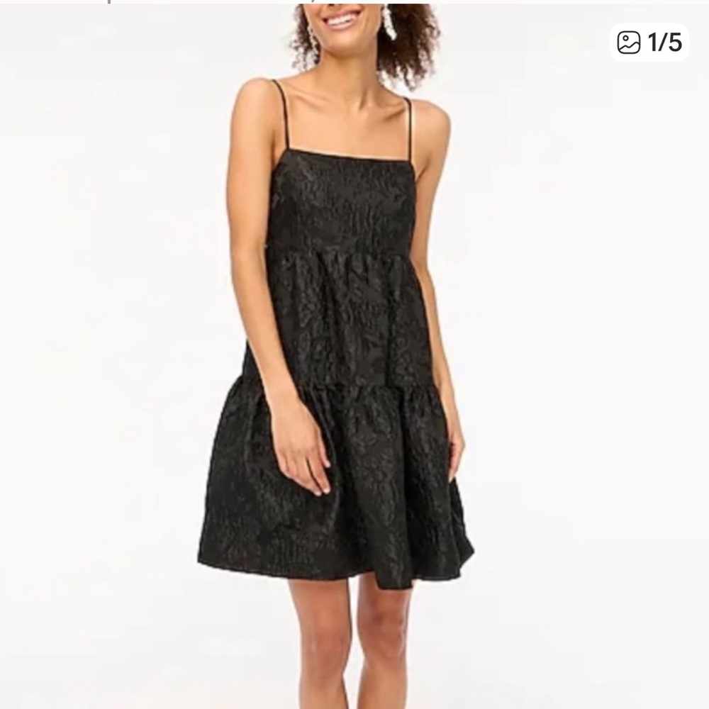 J. Crew Factory Black Jacquard Tiered Dress